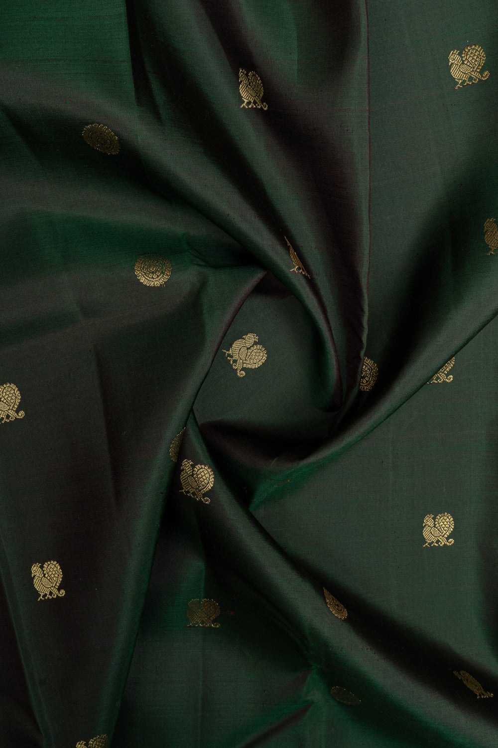 Bottle green and peach traditional pure kanchipuram silk saree