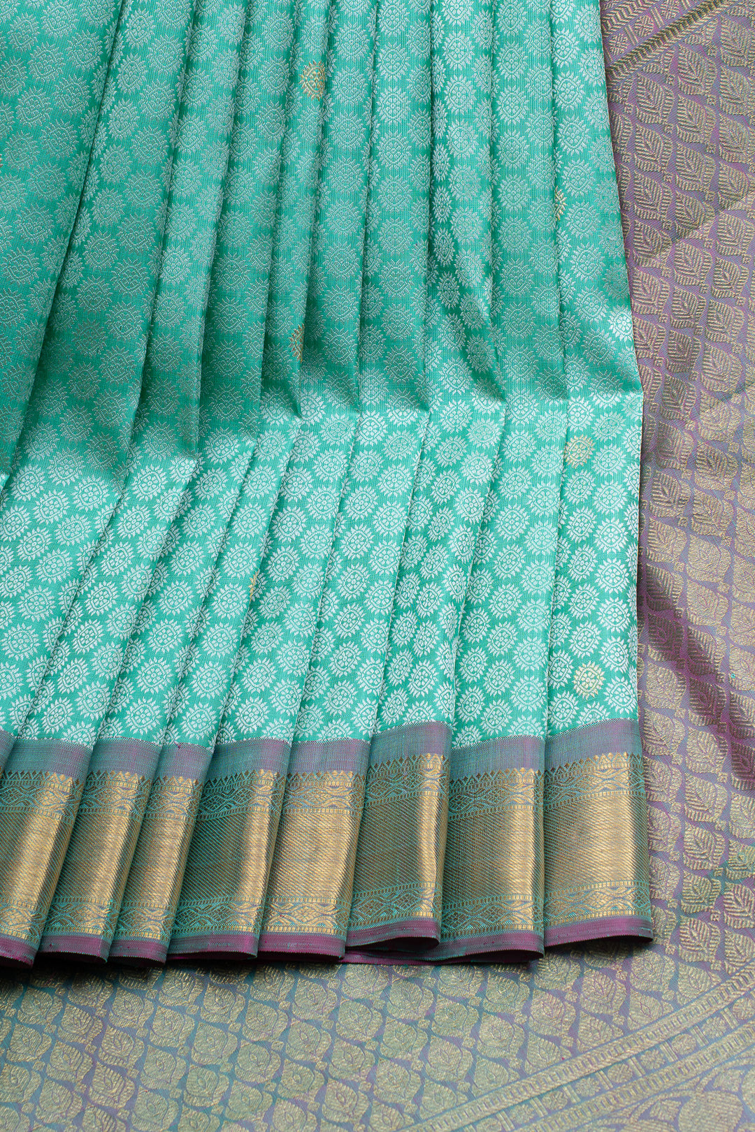 Turquoise blue thread brocade  pure kanchipuram silk saree