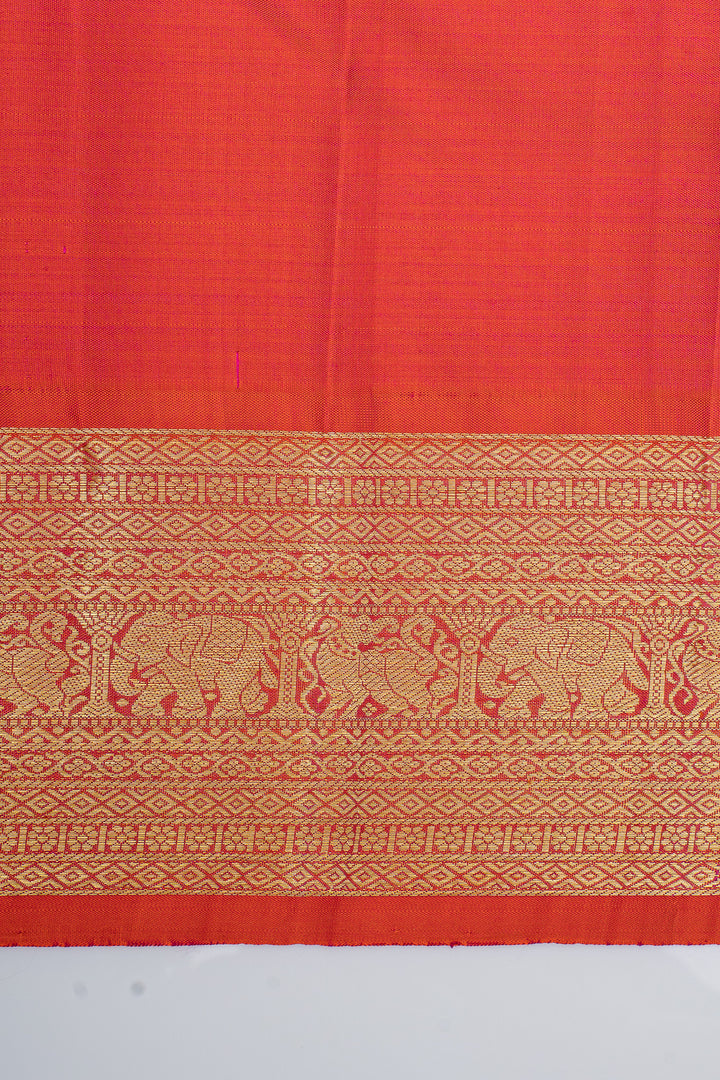 Bottle green and peach traditional pure kanchipuram silk saree