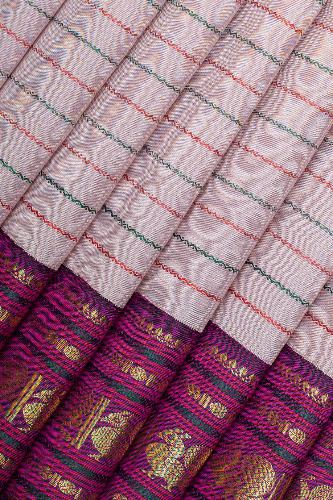 Pastel Pink neli stripes pure kanchipuram silk saree