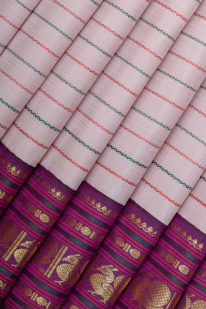 Pastel Pink neli stripes pure kanchipuram silk saree
