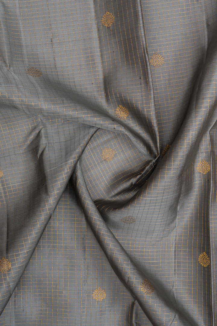 Grey zari checks pure kanchipuram silk saree
