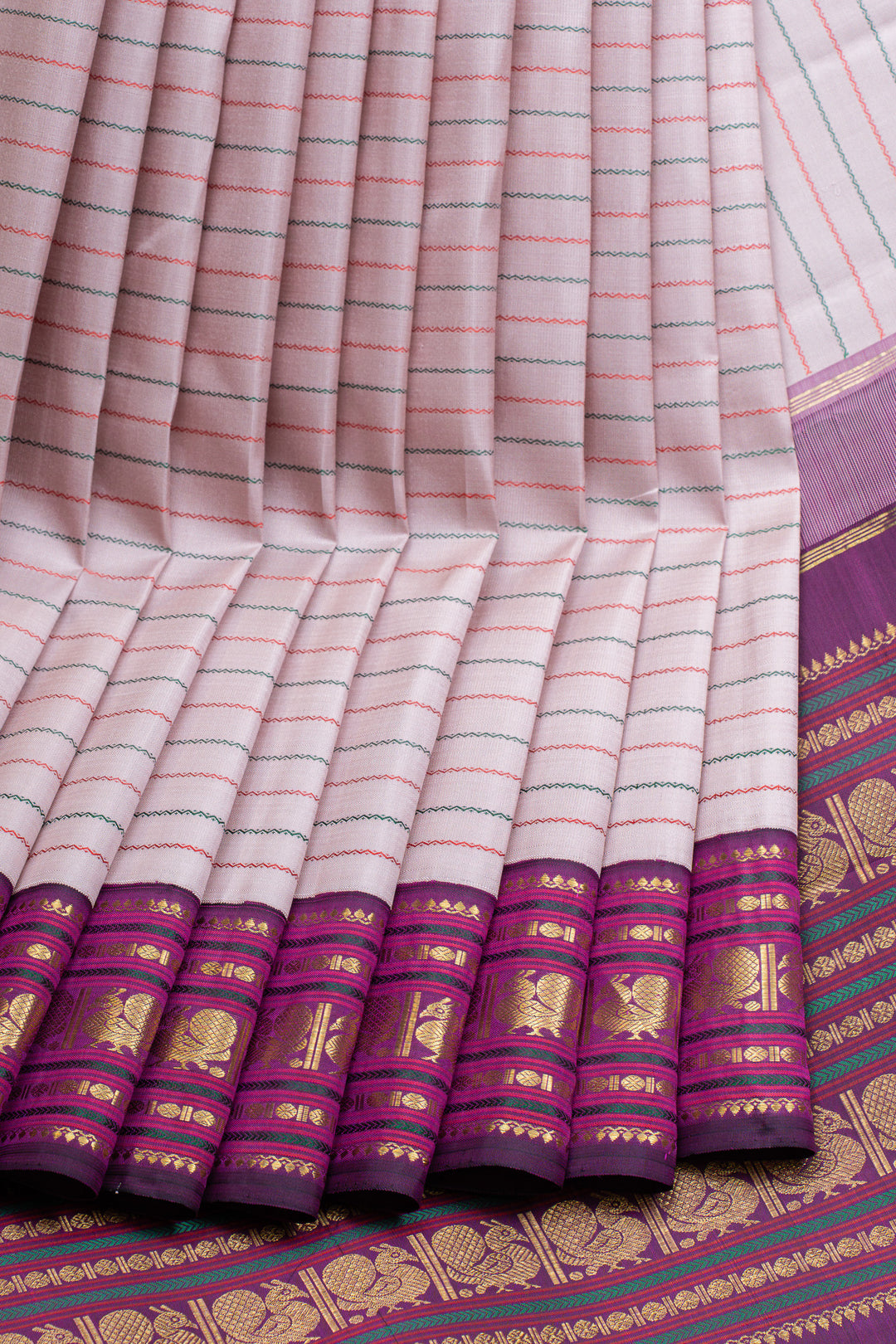 Pastel Pink neli stripes pure kanchipuram silk saree