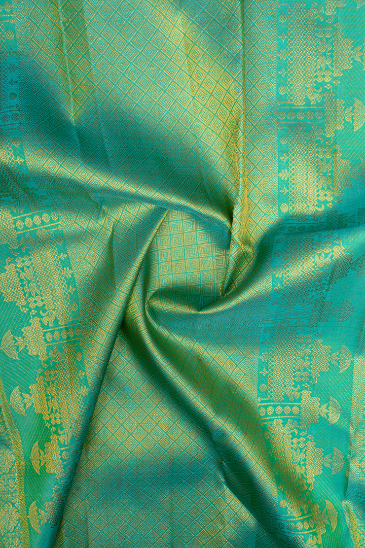 Lime  green rettai pettu pure kanchipuram silk saree