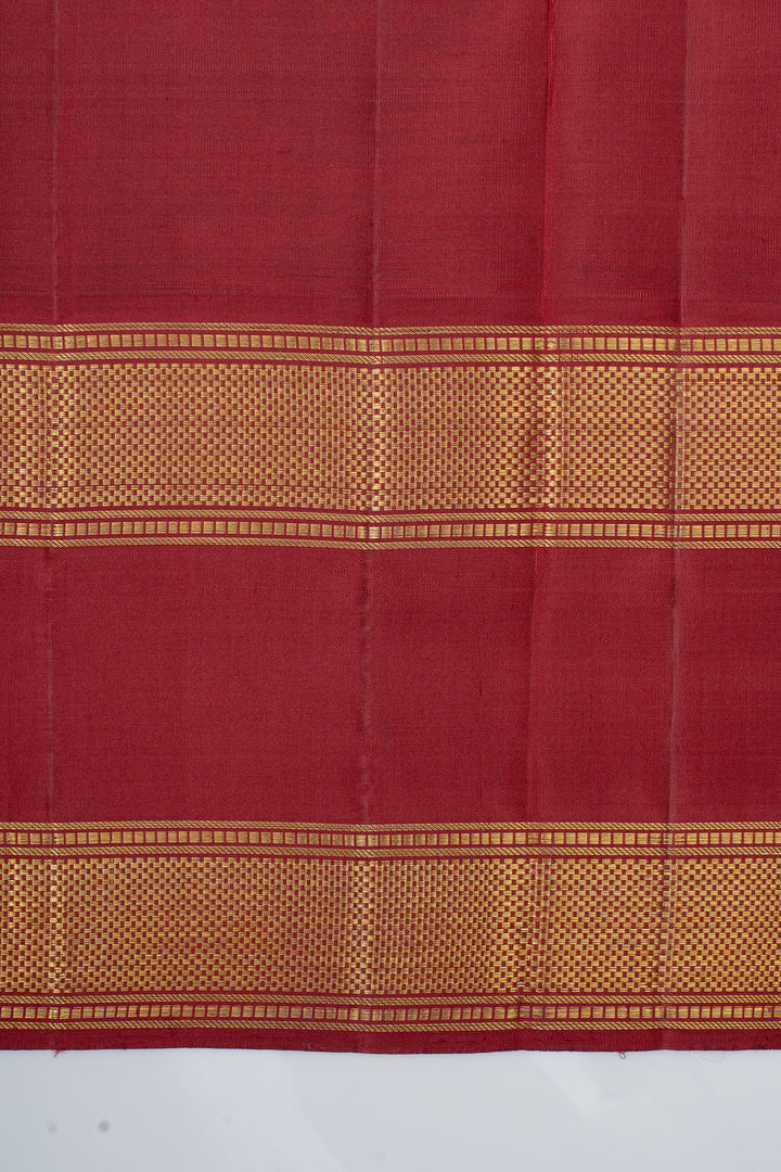Ivory and maroon Jamdani motifs pure kanchipuram silk saree