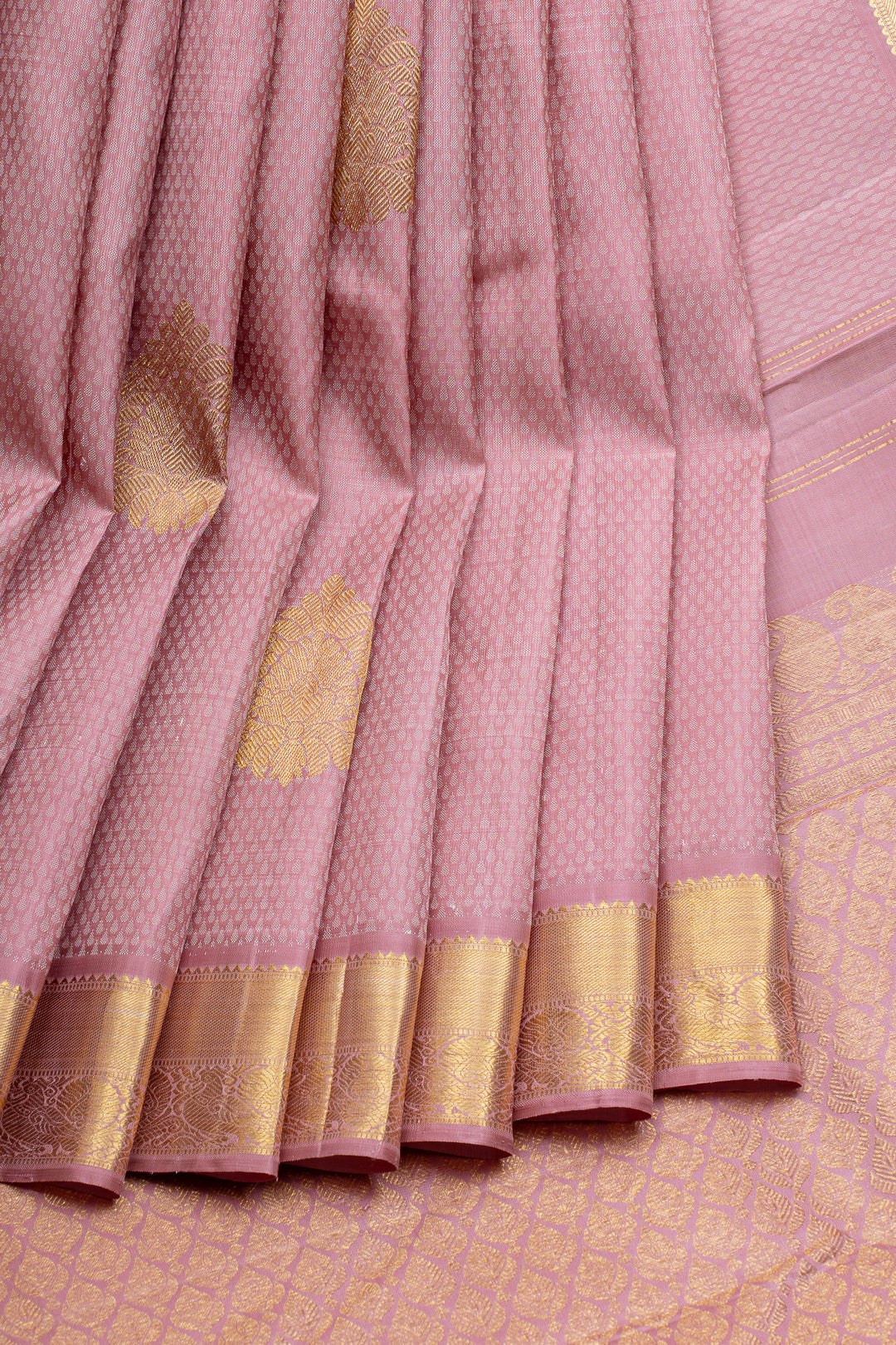 Baby pink threadwork pure kanchipuram silk saree