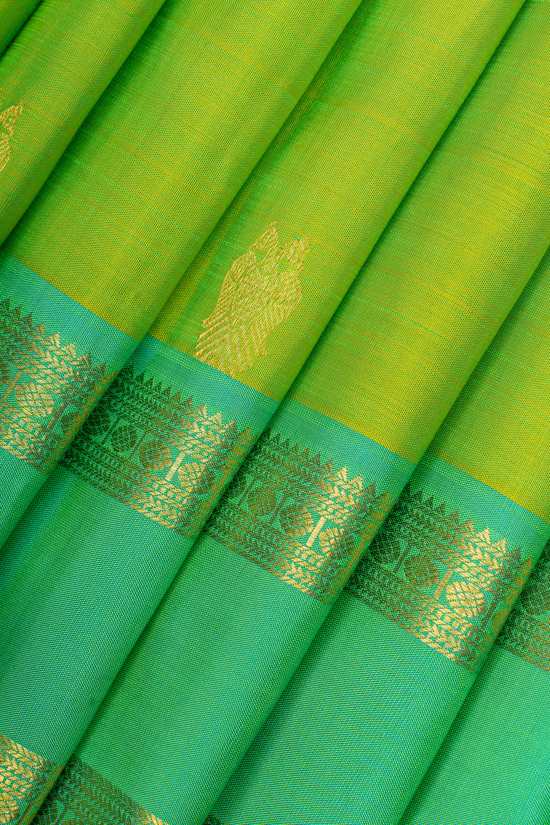 Lime  green rettai pettu pure kanchipuram silk saree