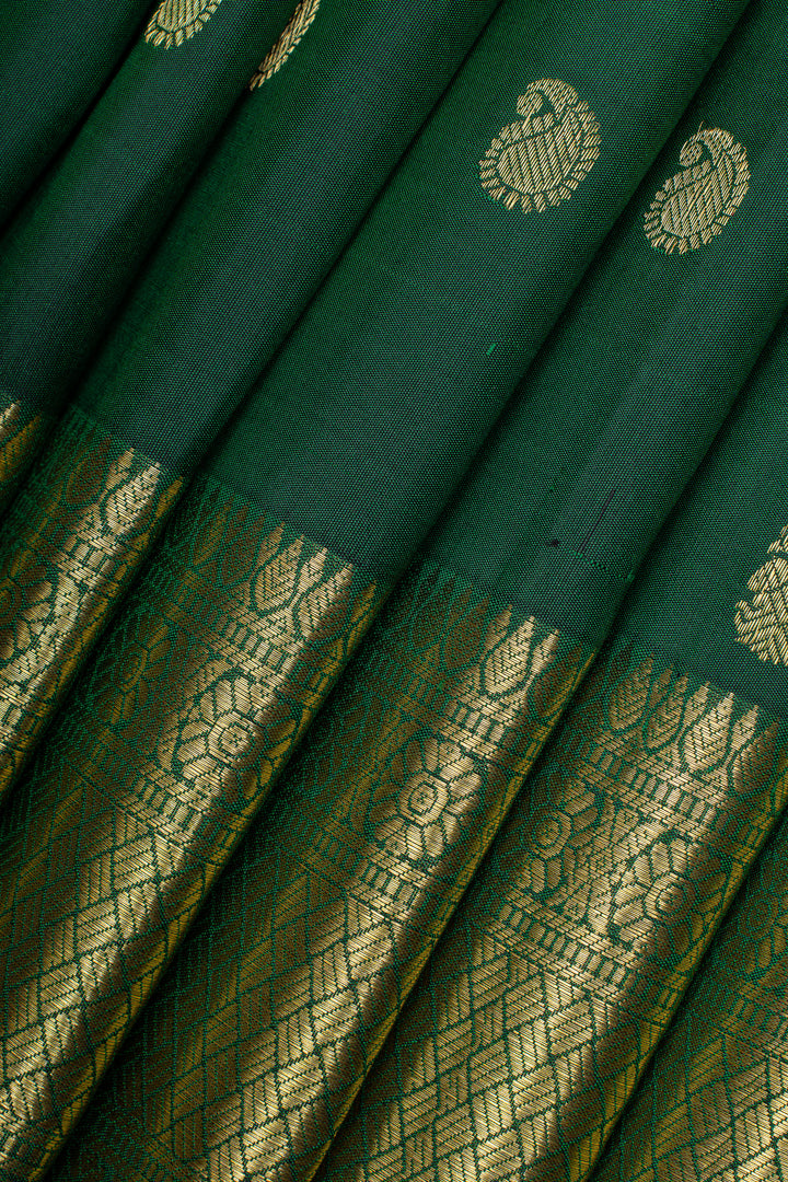 Bottle green  traditional pure kanchipuram silk saree