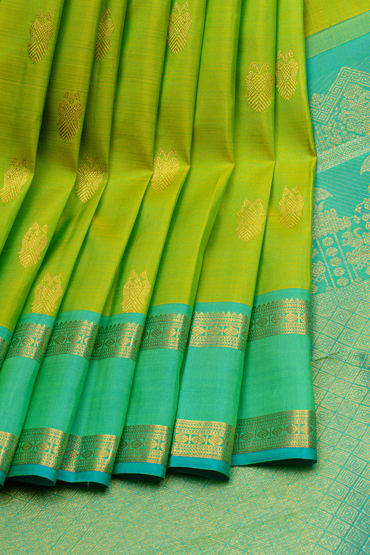 Lime  green rettai pettu pure kanchipuram silk saree