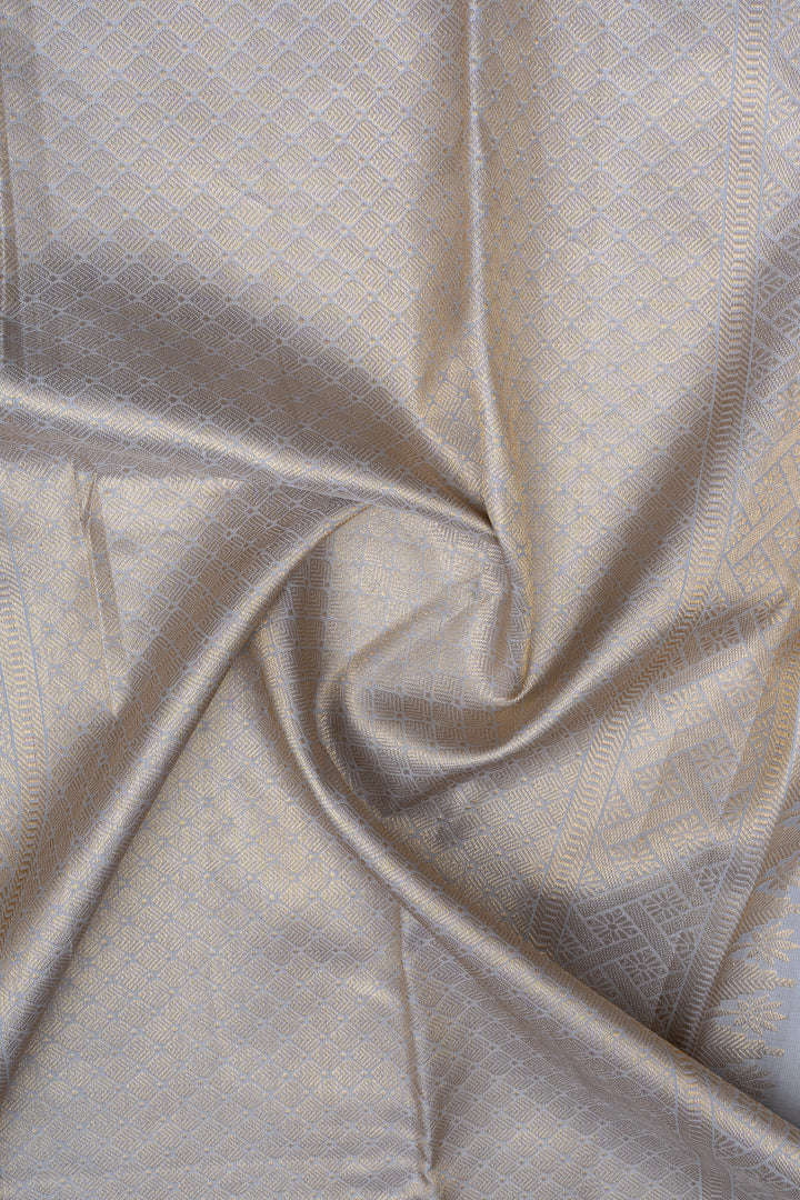 Cloud grey thread brocade pure kanchipuram silk saree
