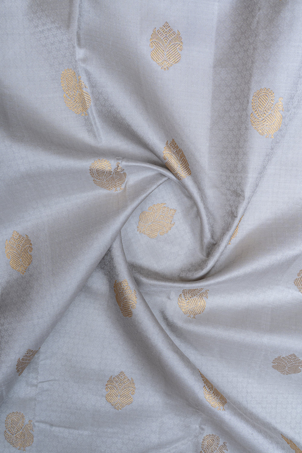 Cloud grey thread brocade pure kanchipuram silk saree