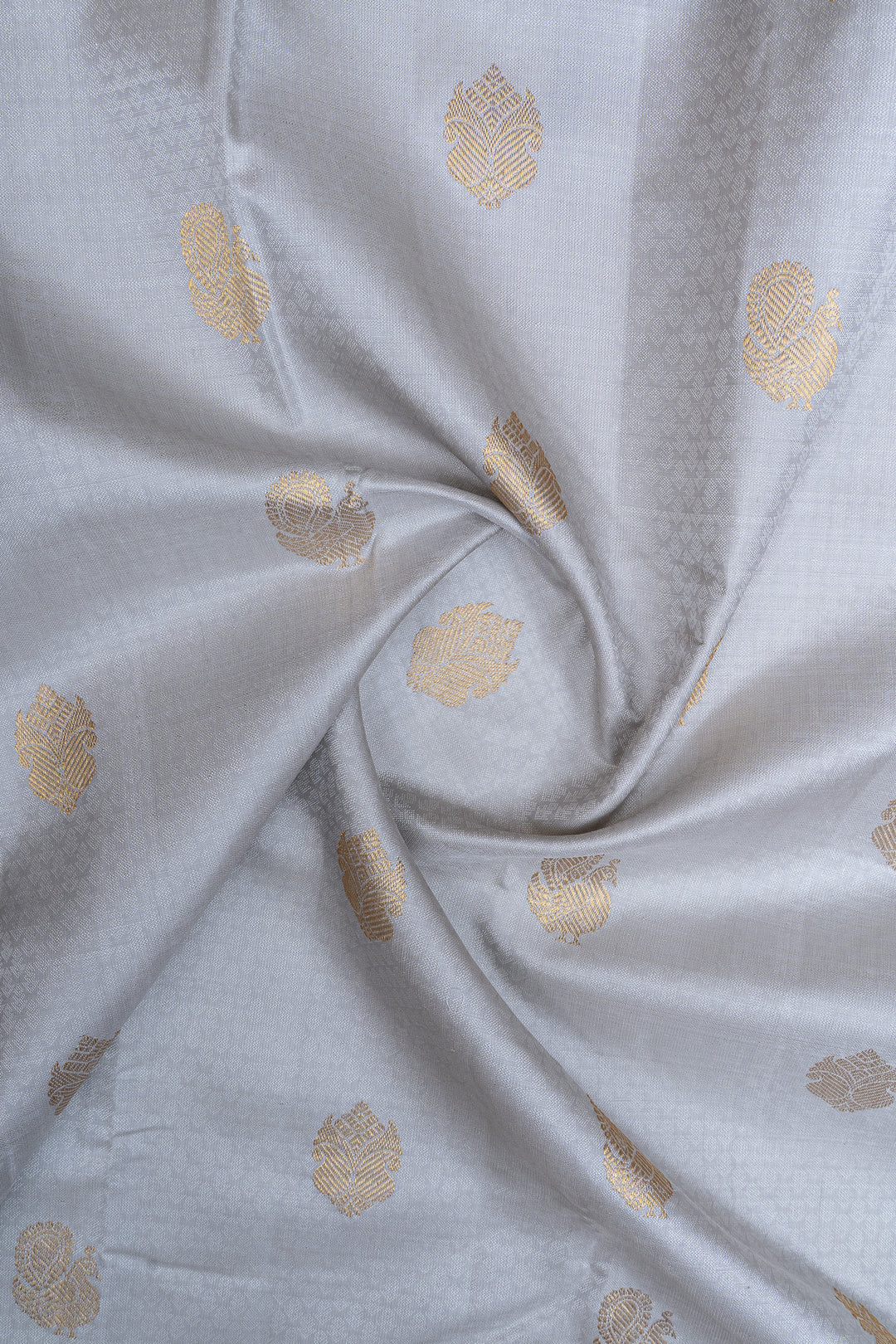 Cloud grey thread brocade pure kanchipuram silk saree