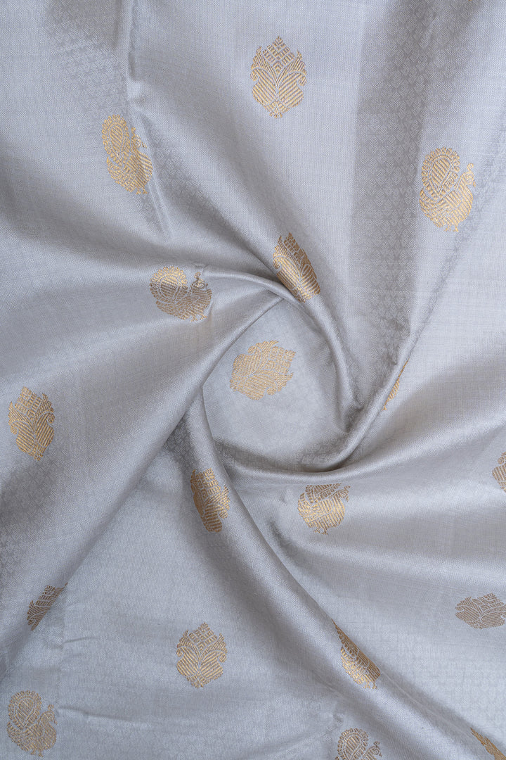 Cloud grey thread brocade pure kanchipuram silk saree