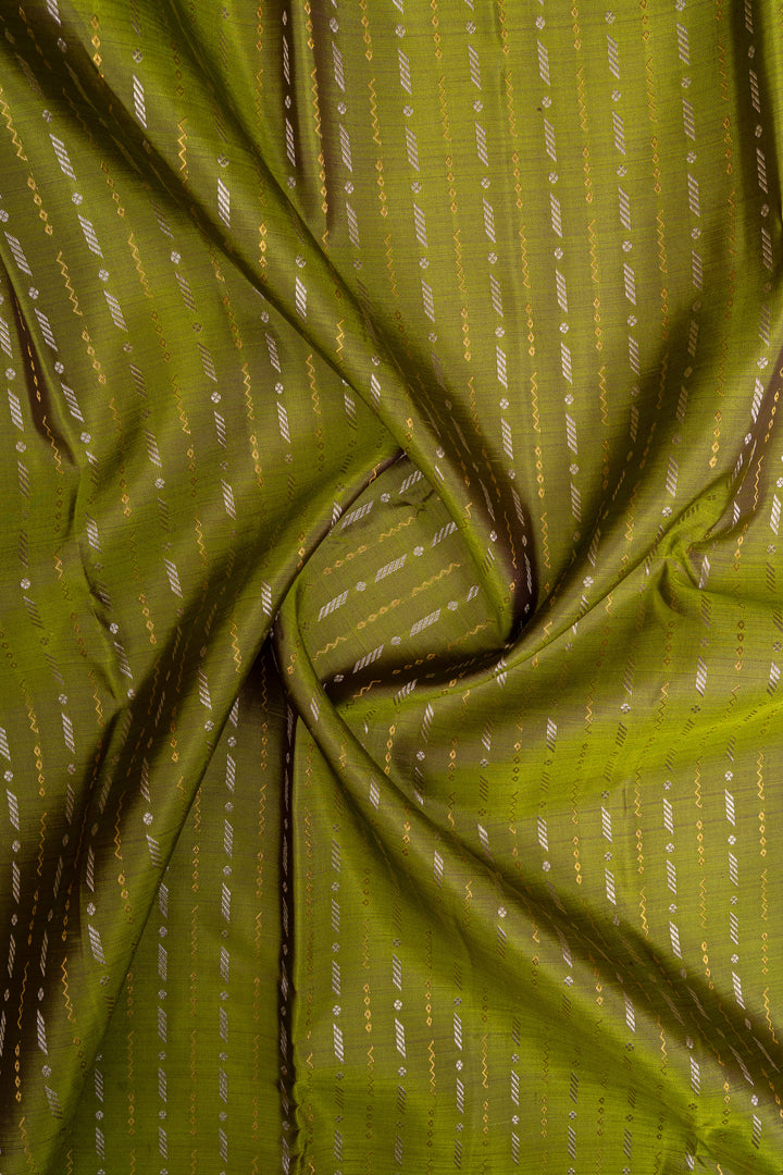 Mehadi green and red stripes pure kanchipuram silk saree