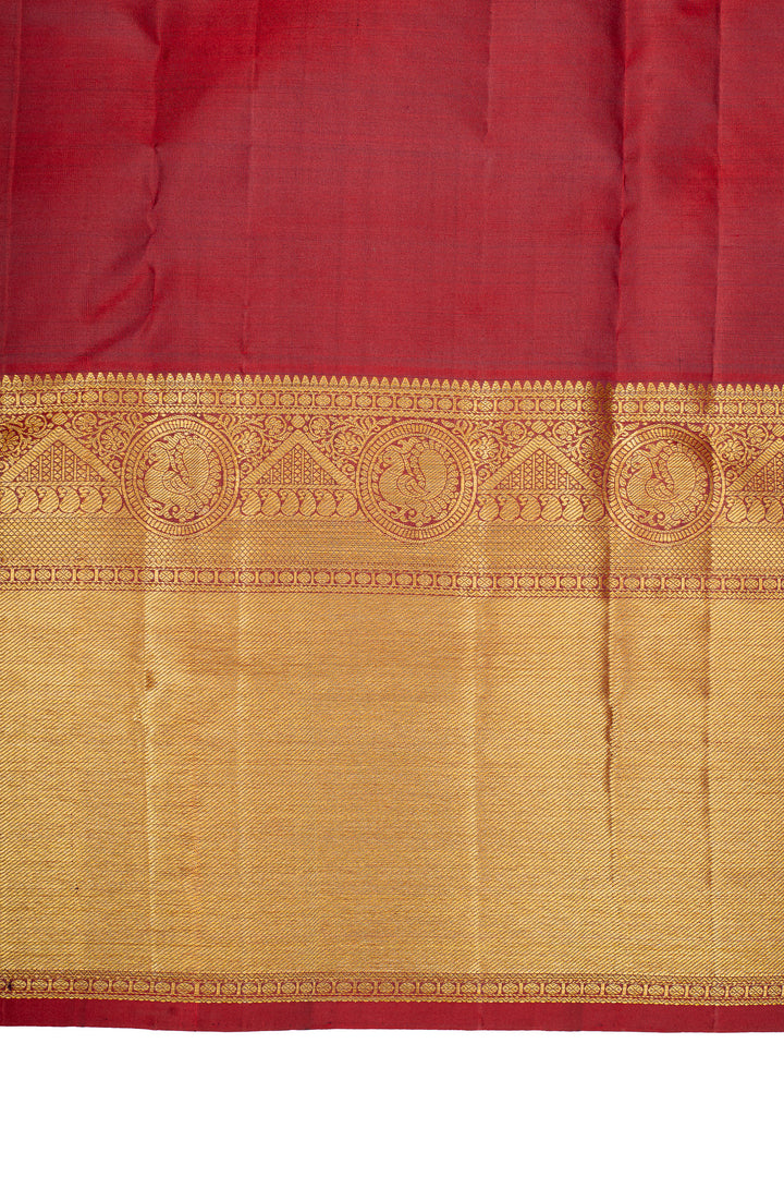 Mehadi green and red stripes pure kanchipuram silk saree