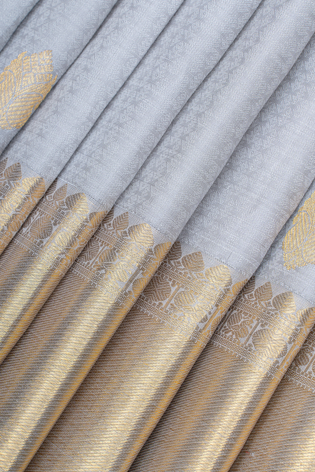 Cloud grey thread brocade pure kanchipuram silk saree