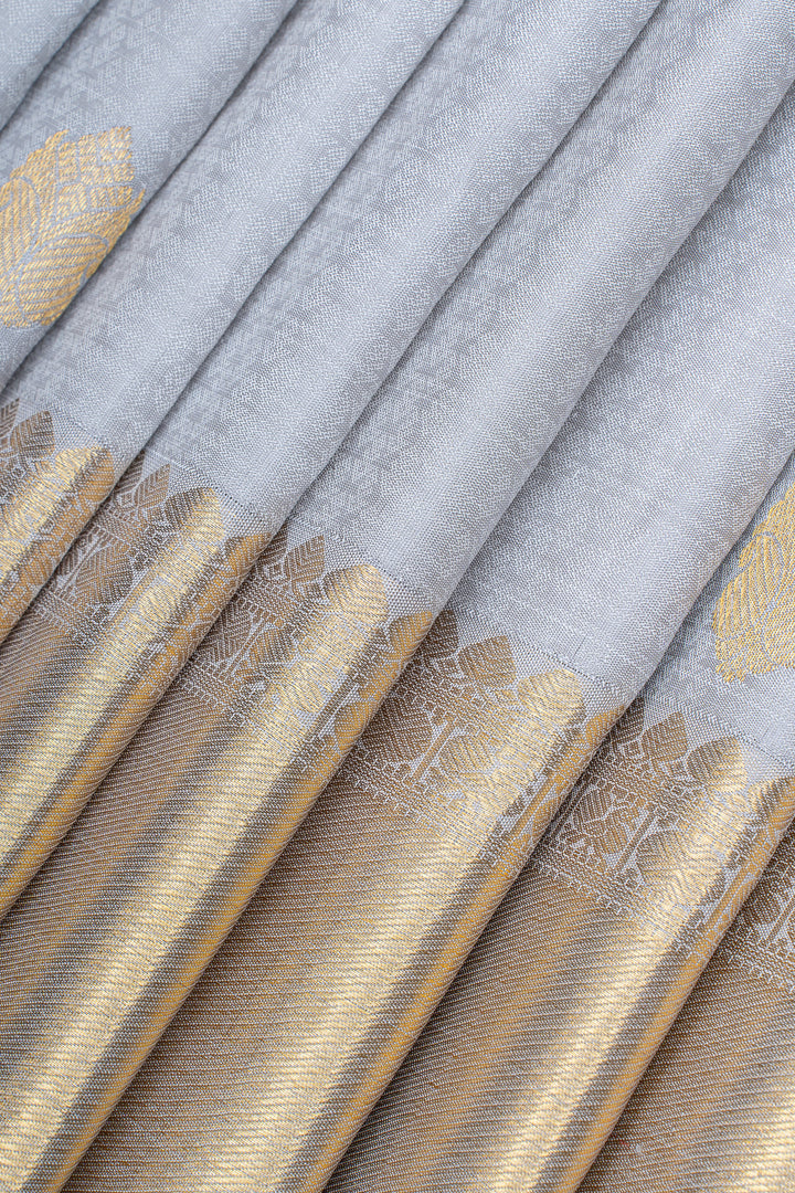 Cloud grey thread brocade pure kanchipuram silk saree