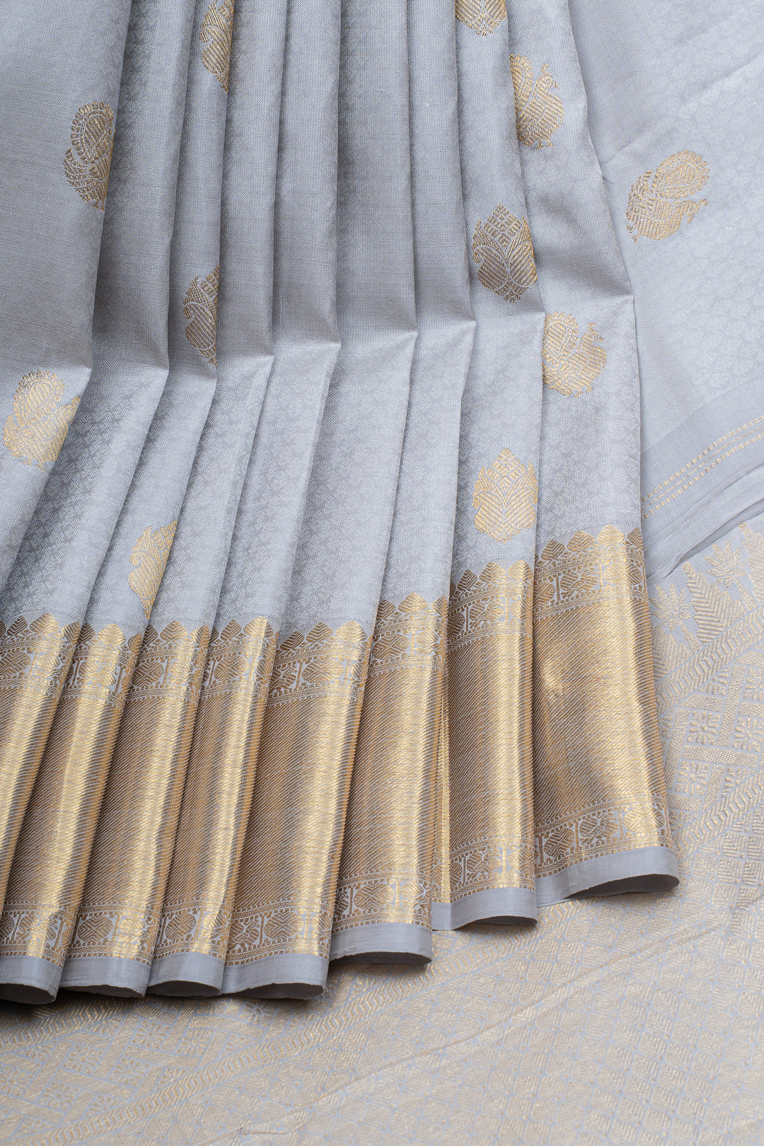 Cloud grey thread brocade pure kanchipuram silk saree