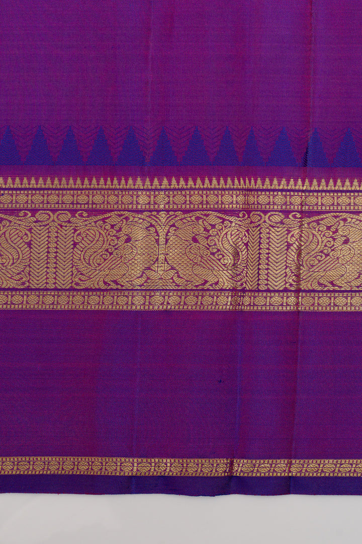 Peach and purple traditional pure kanchipuram silk saree
