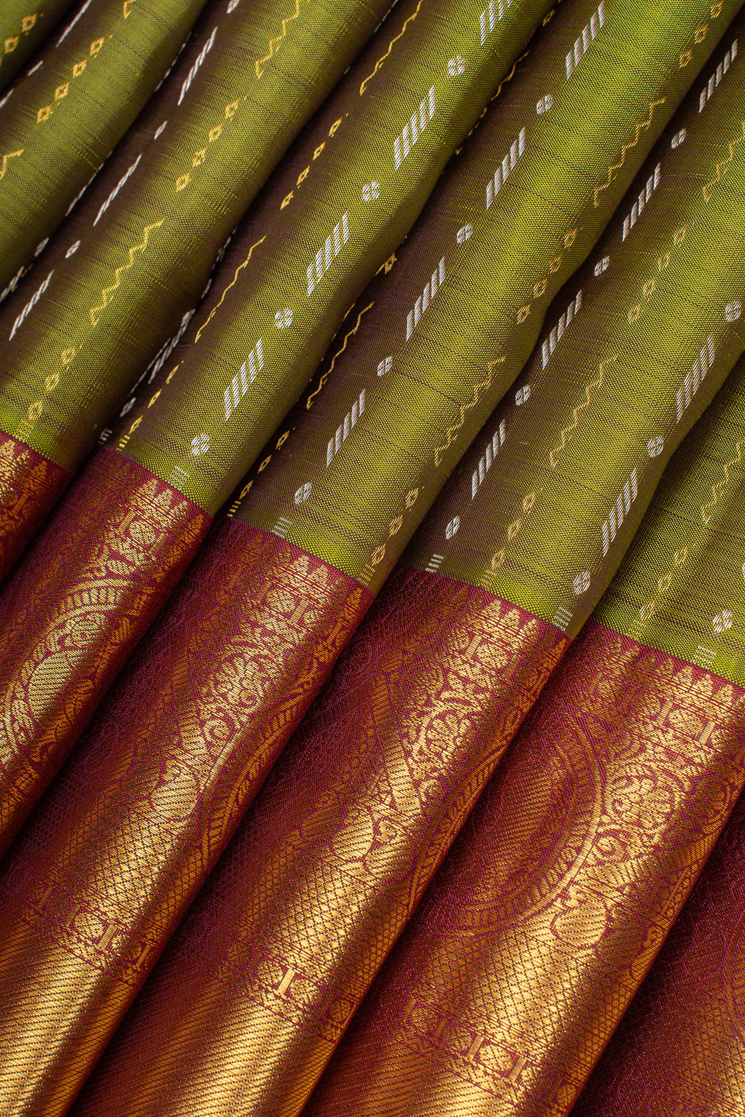 Mehadi green and red stripes pure kanchipuram silk saree
