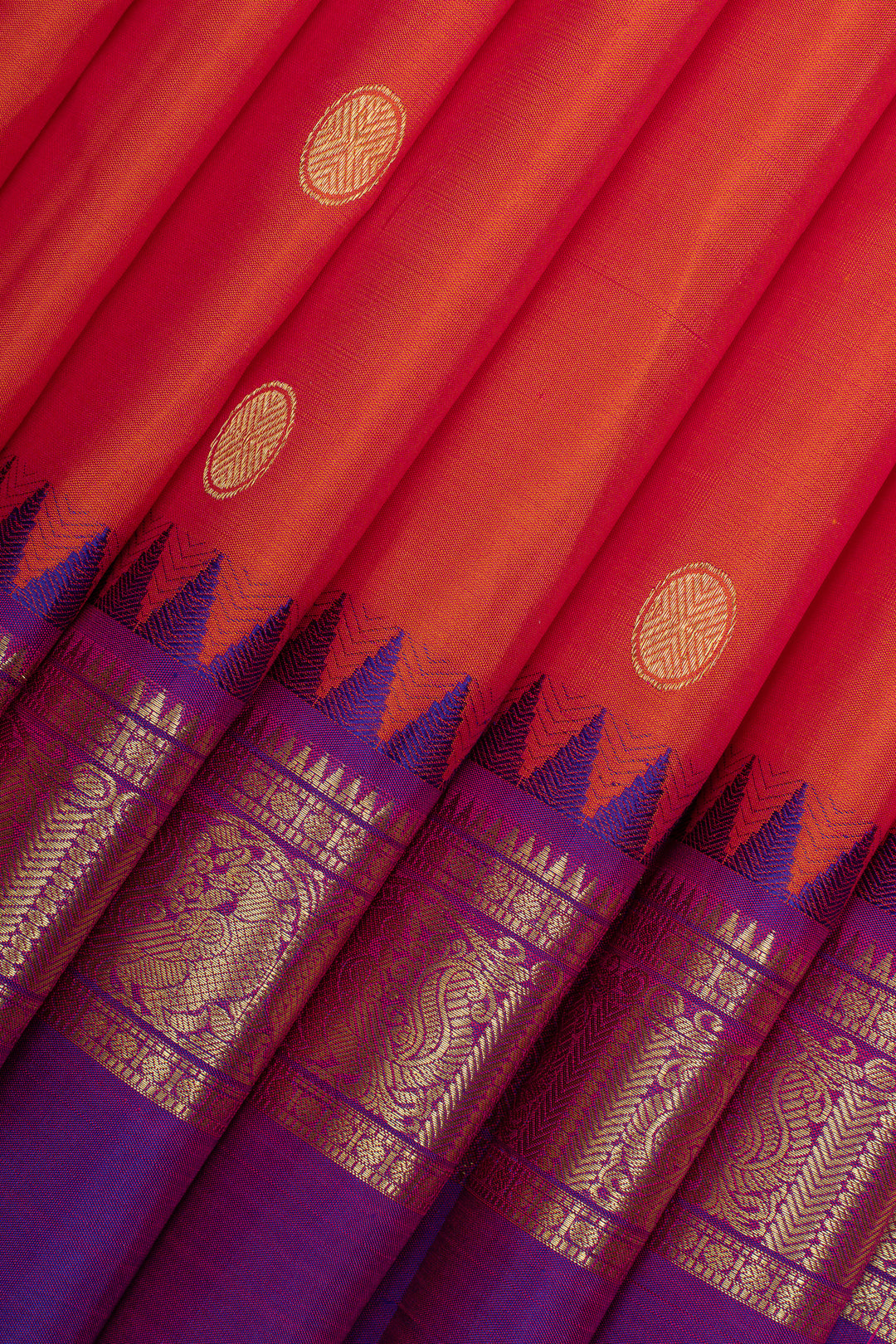 Peach and purple traditional pure kanchipuram silk saree
