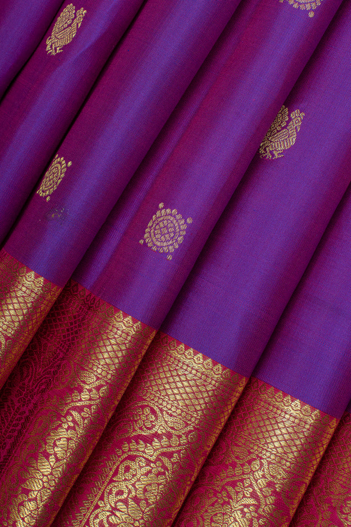 Purple and red traditional pure kanchipuram silk saree