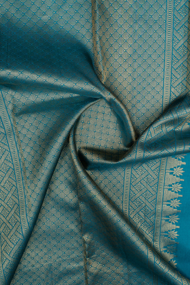 Teal blue vanasingaram brocade pure kanchipuram silk saree