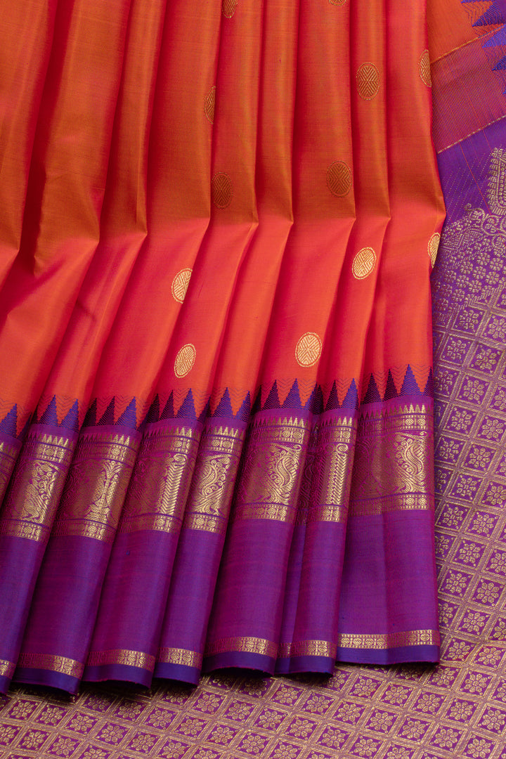Peach and purple traditional pure kanchipuram silk saree
