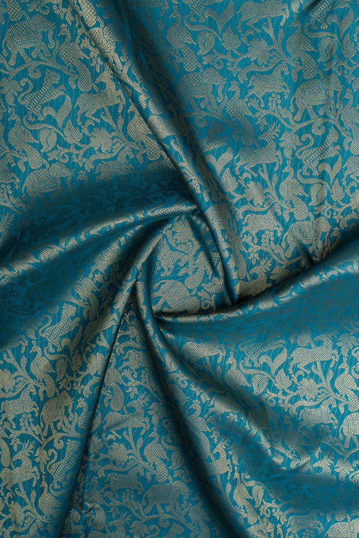 Teal blue vanasingaram brocade pure kanchipuram silk saree