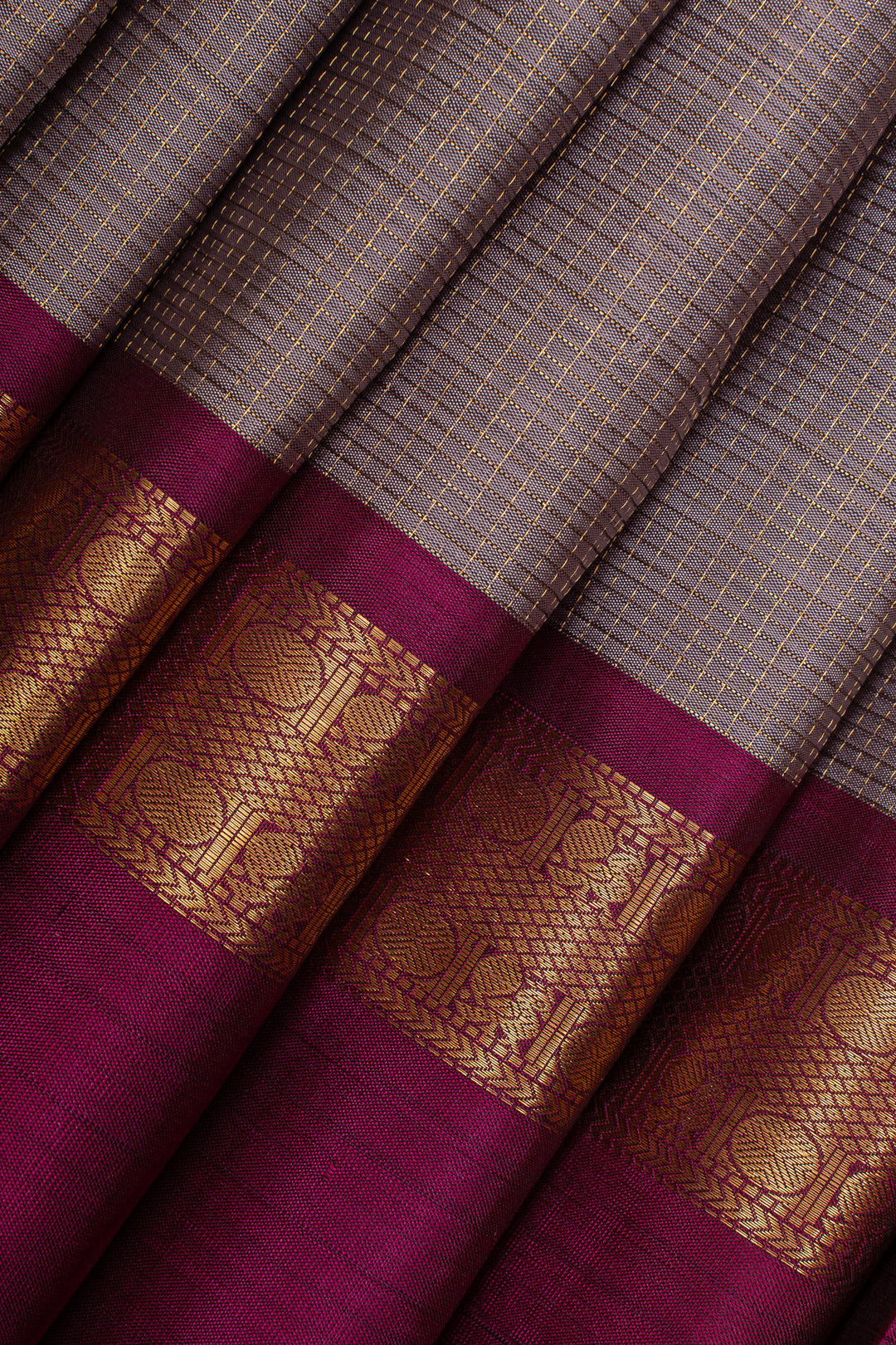 Mauve and purple zari checks pure kanchipuram silk saree