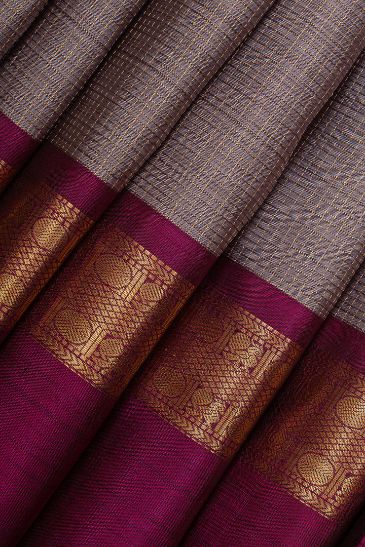 Mauve and purple zari checks pure kanchipuram silk saree