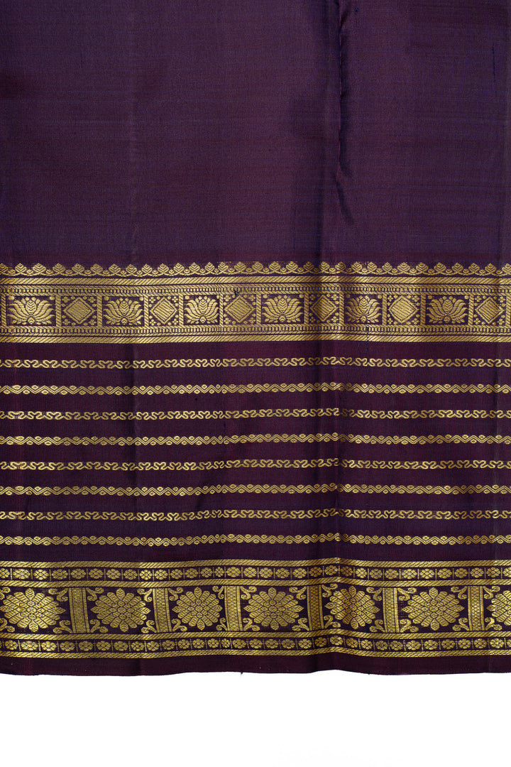 Mustard and purple traditional pure kanchipuram silk saree