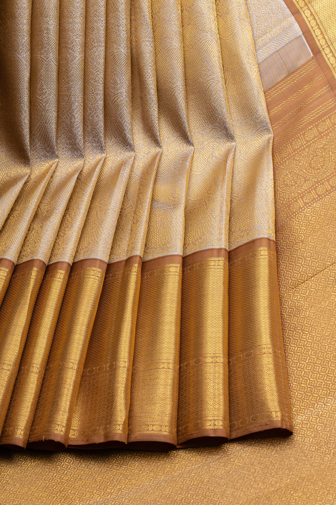 Champagne gold iruthalaipakshi brocade  pure kanchipuram silk saree