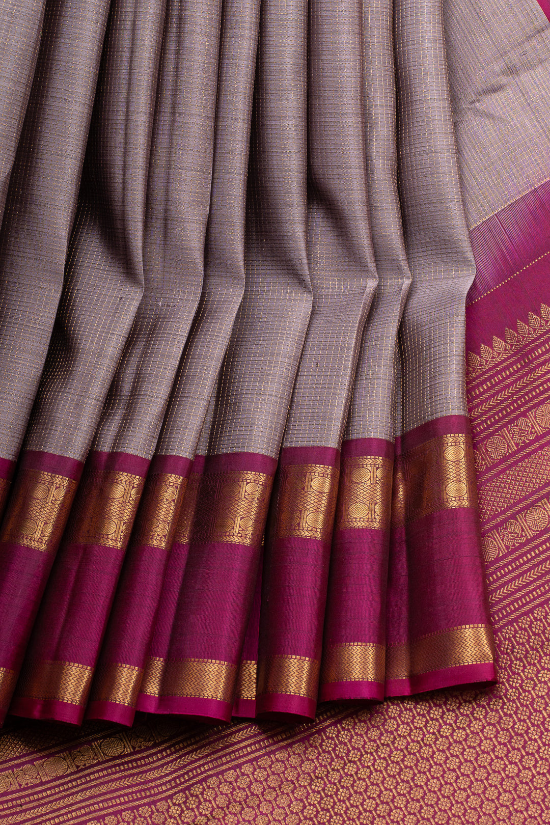 Mauve and purple zari checks pure kanchipuram silk saree