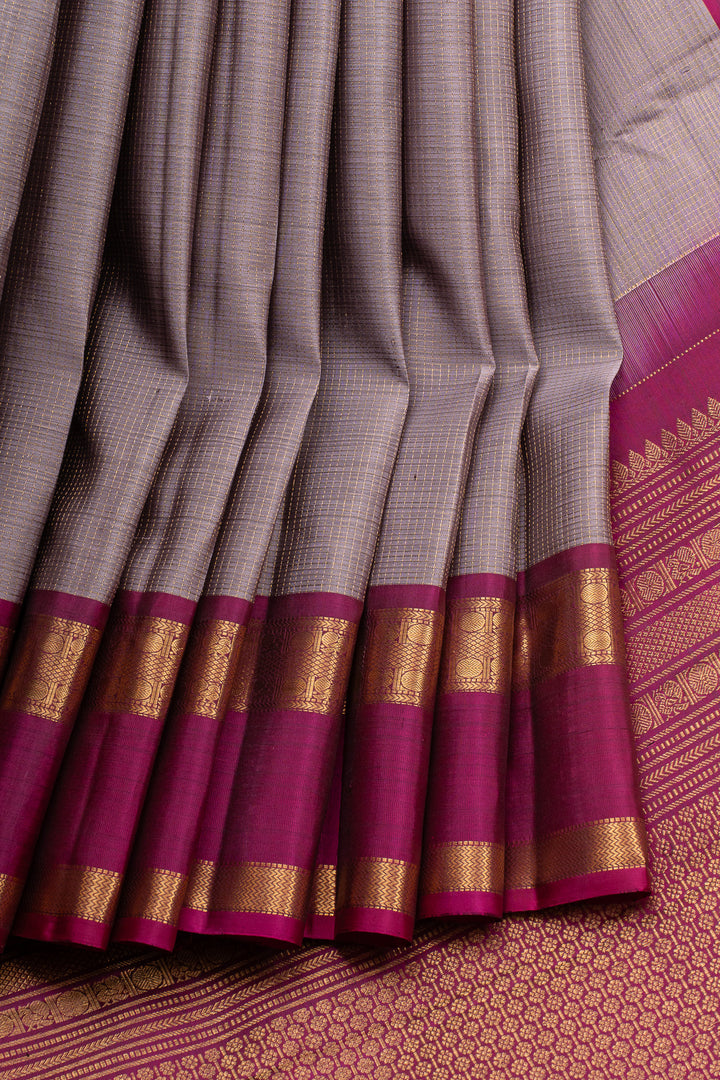 Mauve and purple zari checks pure kanchipuram silk saree