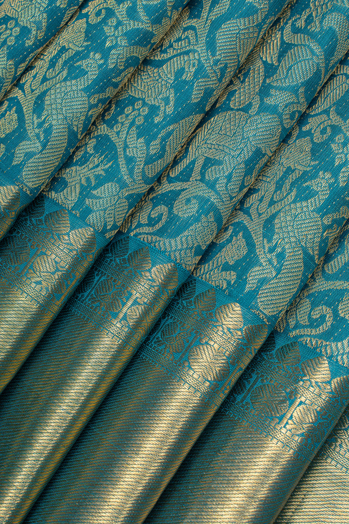 Teal blue vanasingaram brocade pure kanchipuram silk saree