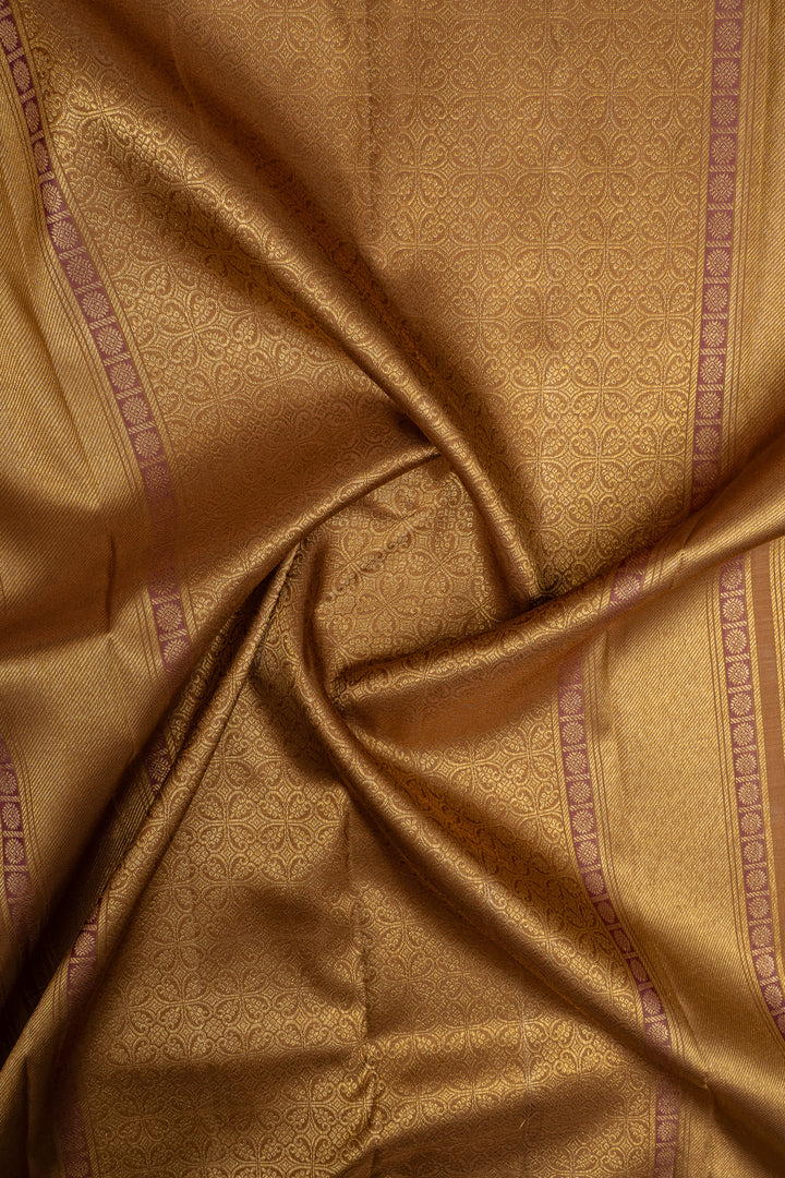 Ruby red and khaki gold  traditional pure kanchipuram silk saree