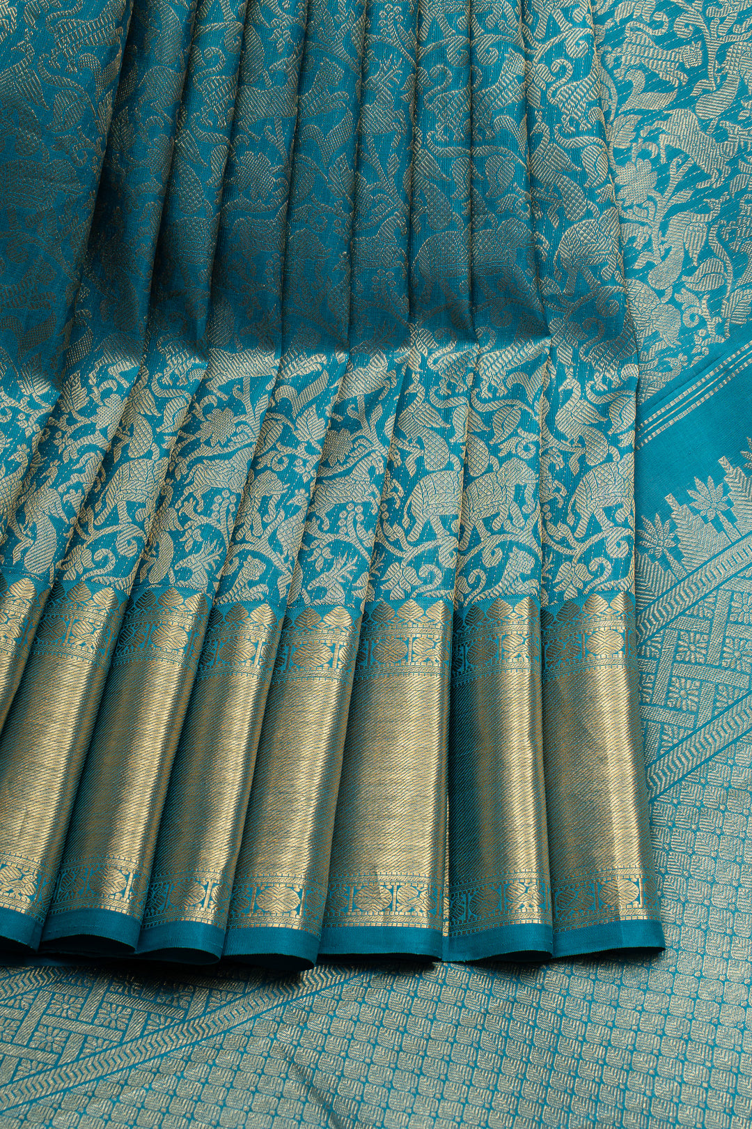 Teal blue vanasingaram brocade pure kanchipuram silk saree