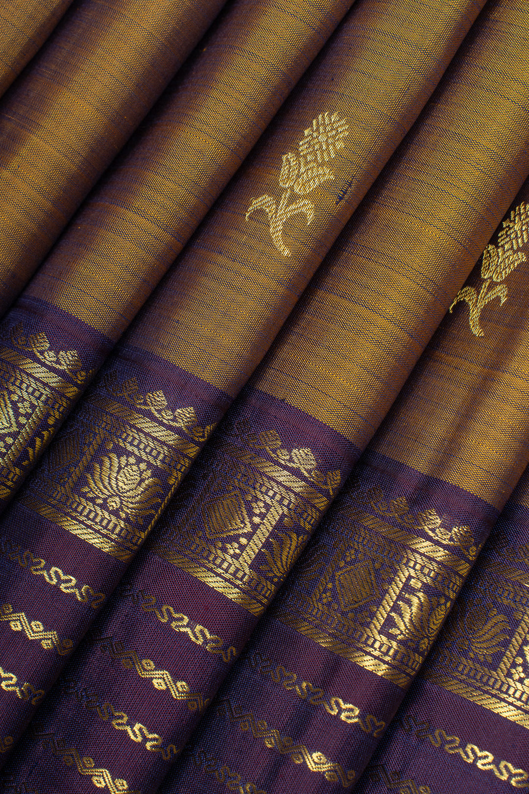 Mustard and purple traditional pure kanchipuram silk saree