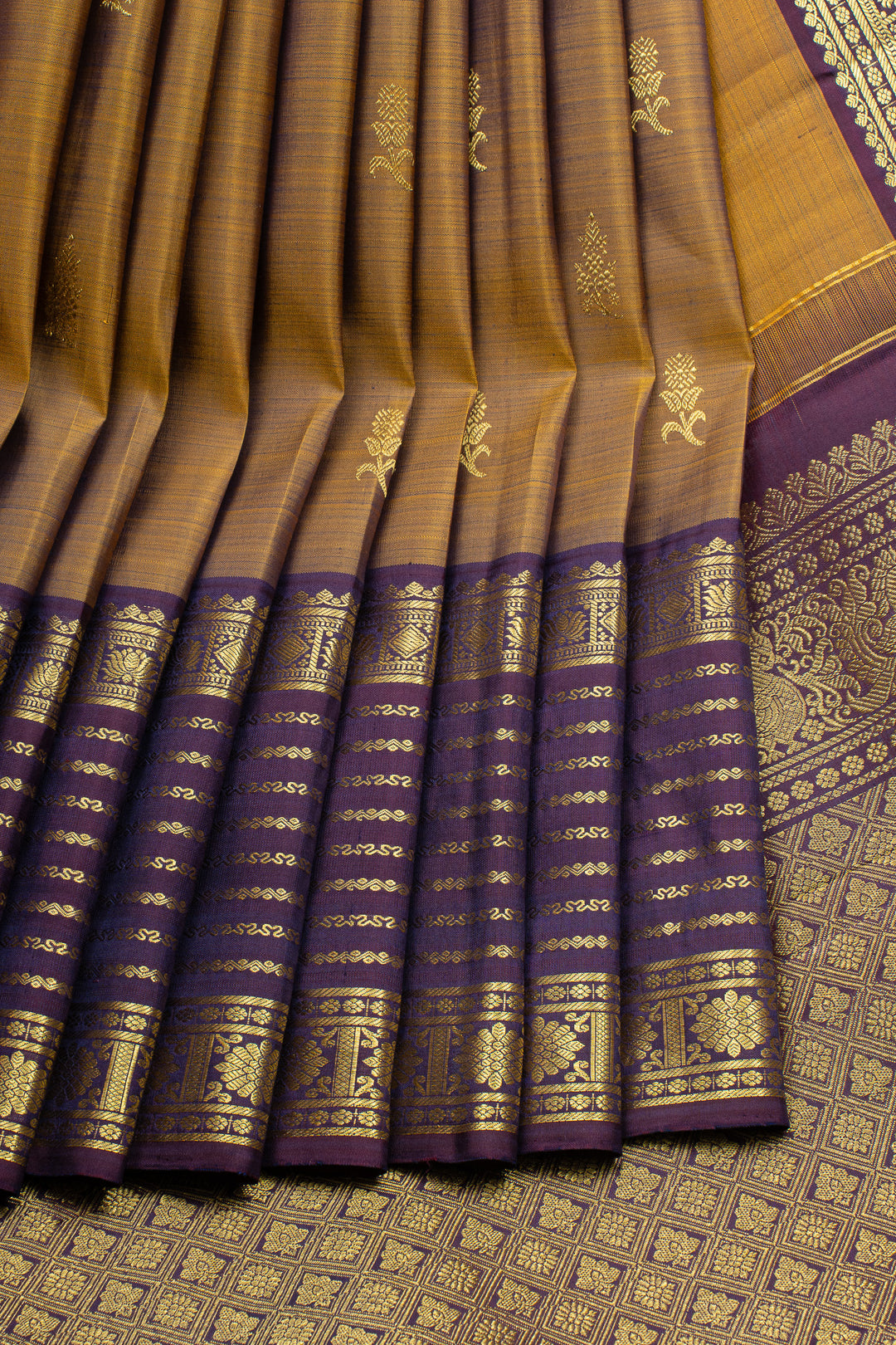 Mustard and purple traditional pure kanchipuram silk saree