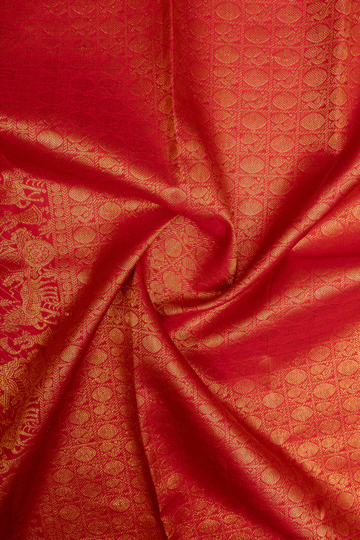 Ivory and red traditional pure kanchipuram silk saree