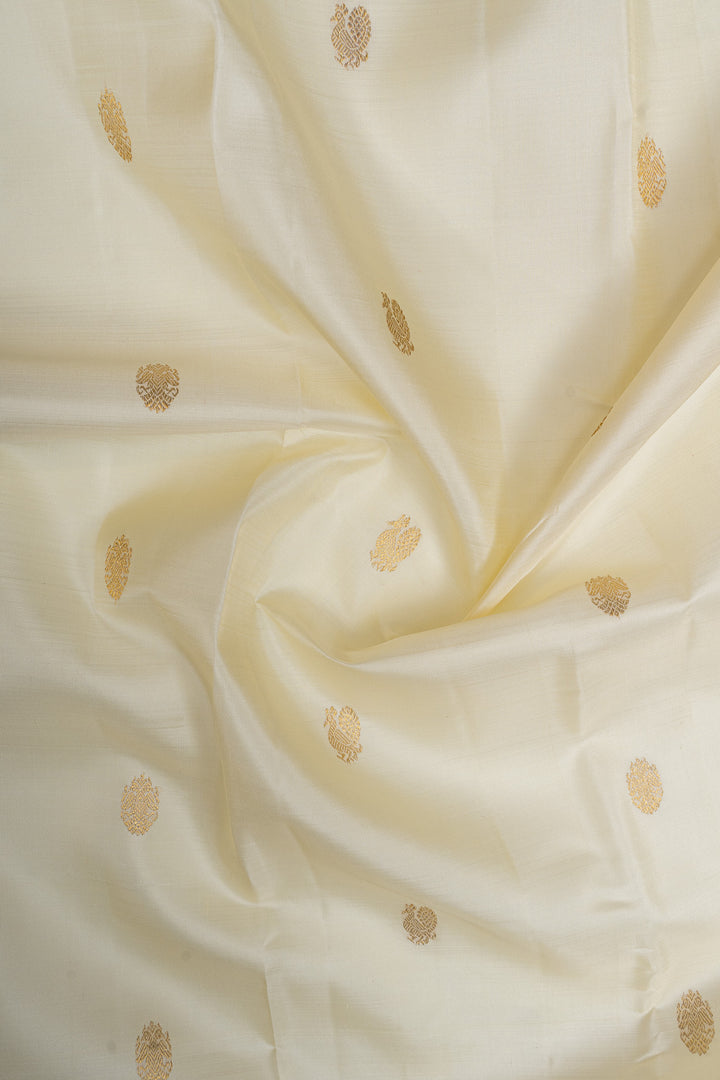 Ivory and red traditional pure kanchipuram silk saree