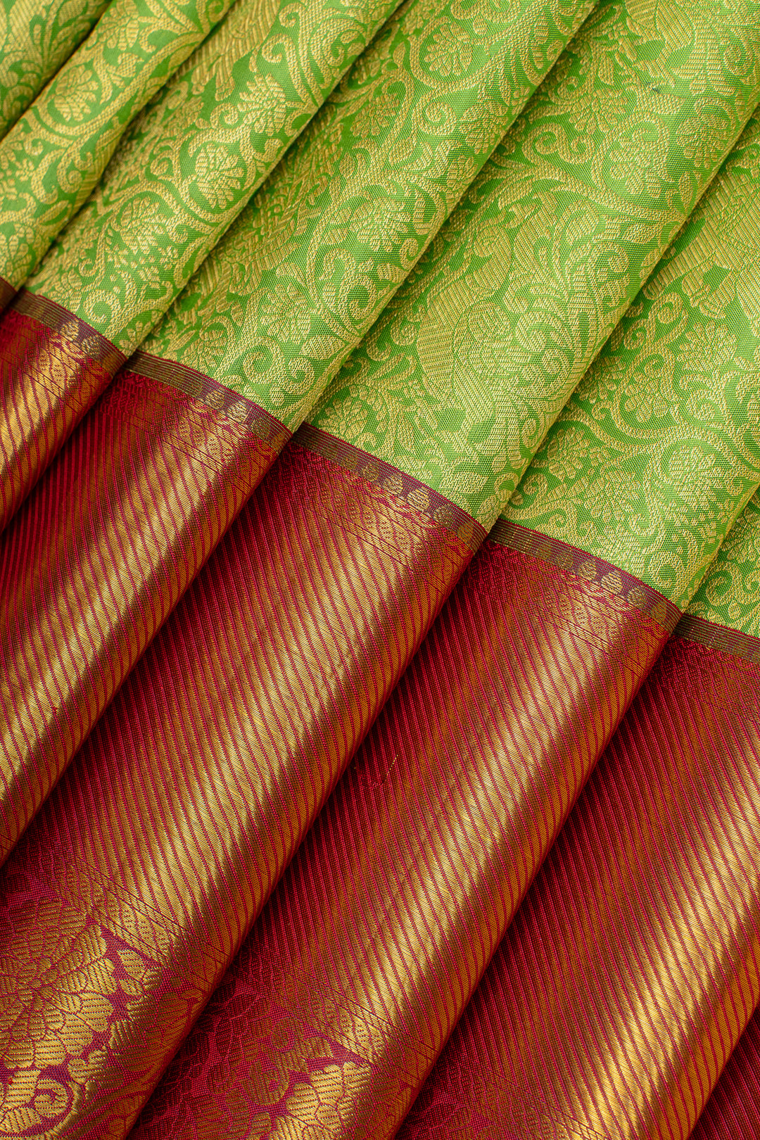 Apple green and red brocade pure kanchipuram silk saree