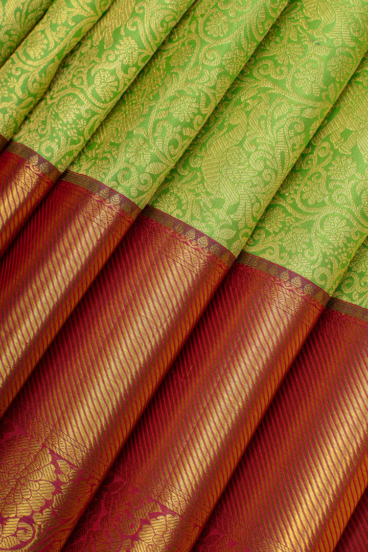 Apple green and red brocade pure kanchipuram silk saree