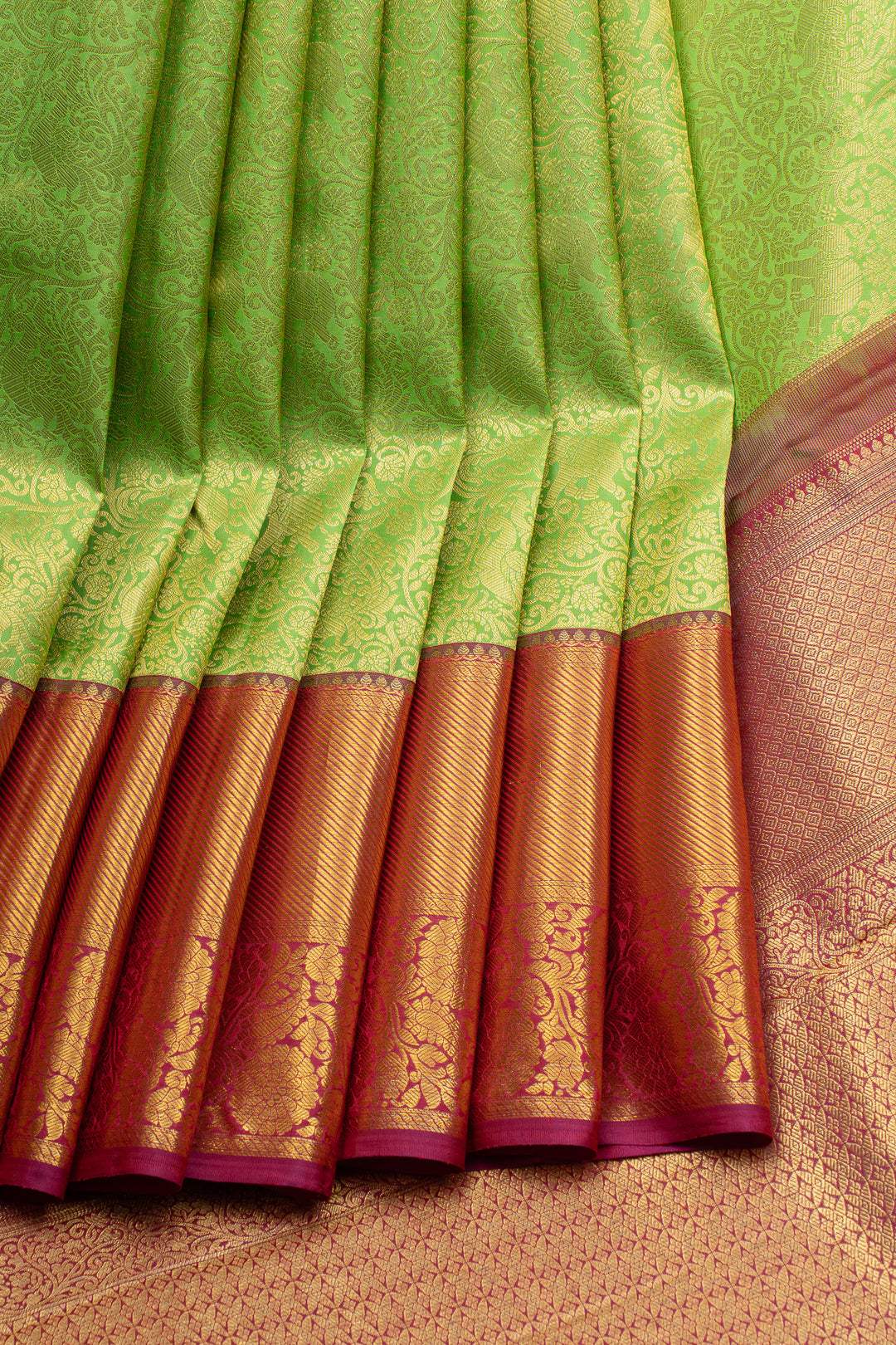 Apple green and red brocade pure kanchipuram silk saree