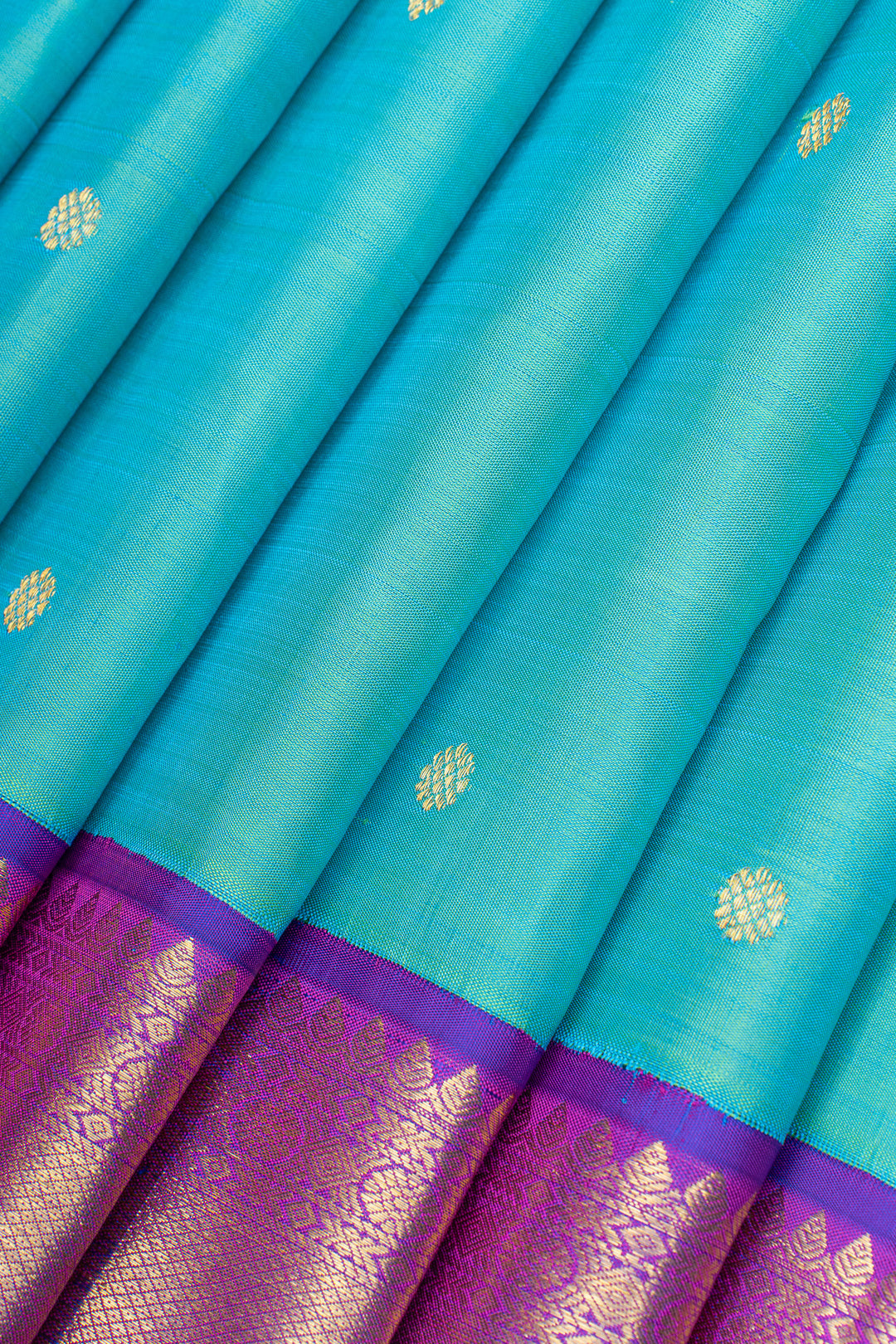Teal Blue and purple traditional pure kanchipuram silk saree