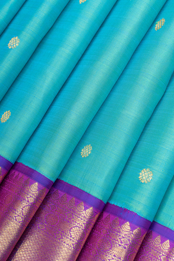 Teal Blue and purple traditional pure kanchipuram silk saree