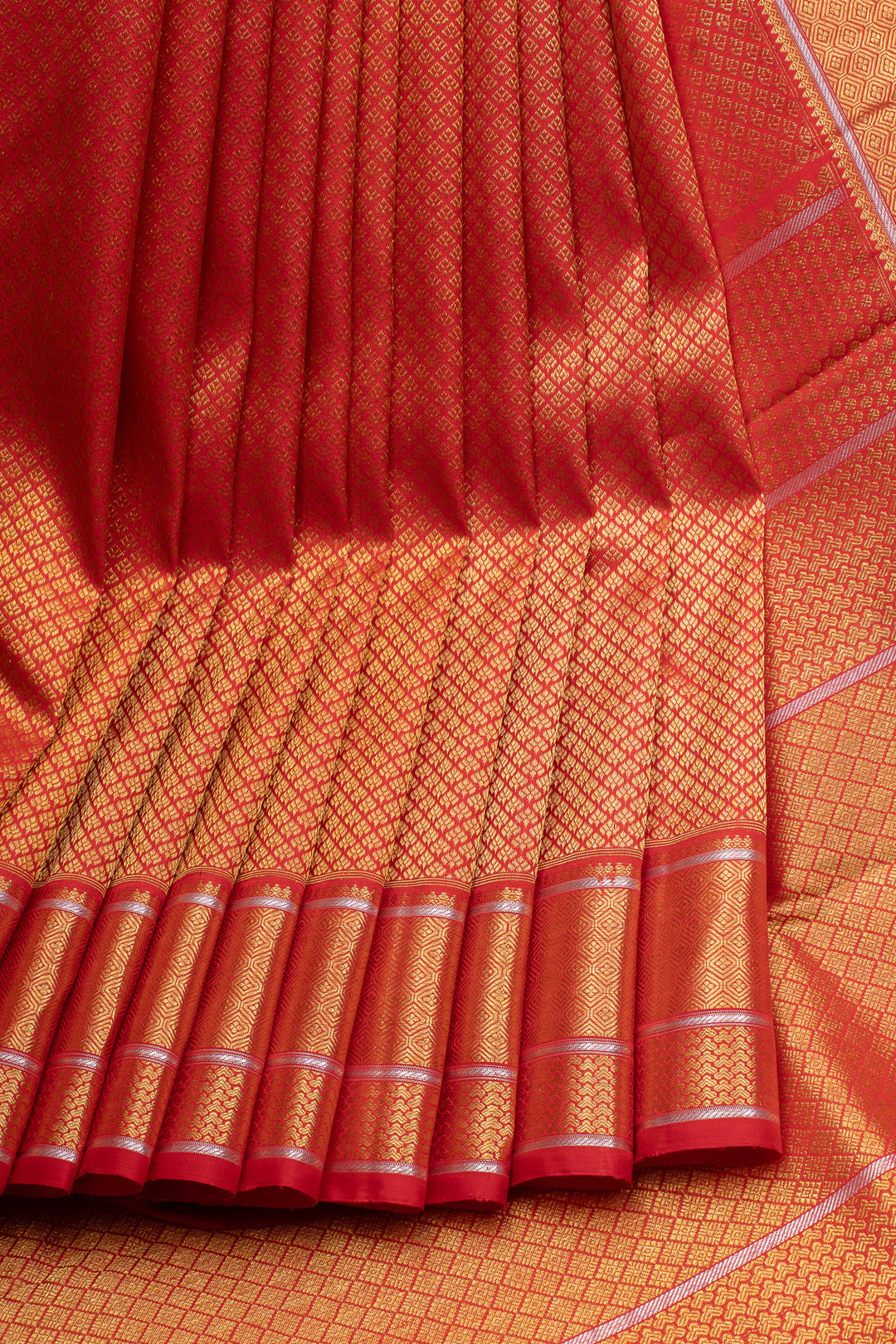 Crimson red brocade pure kanchipuram silk saree