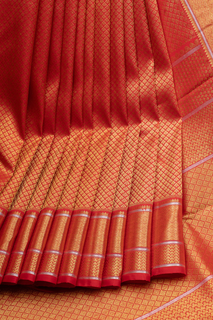 Crimson red brocade pure kanchipuram silk saree