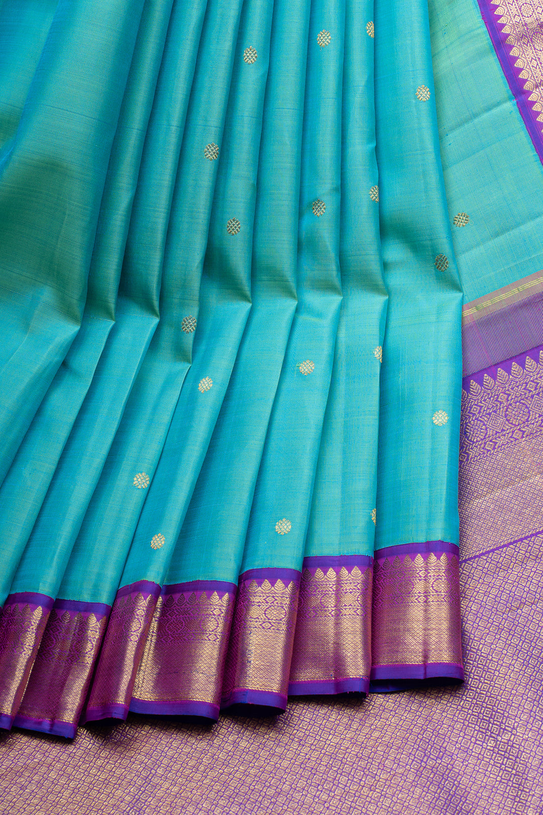 Teal Blue and purple traditional pure kanchipuram silk saree